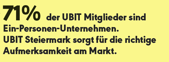 71% der UBIT Mitglieder sind Ein-Person-Unternehmen. UBIT Steiermark sorgt für die richtige Aufmerksamkeit am Markt.